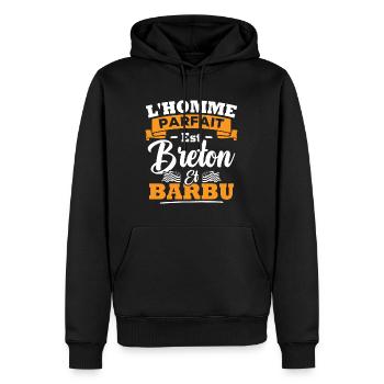 L'homme parfait est breton et barbu - Sweat à capuche Premium bio Homme - noir - Devant - Nico (187cm)
