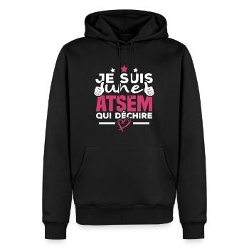 Je suis une ATSEM qui déchire - Sweat à capuche Premium bio Homme - noir - Devant - Nico (187cm)