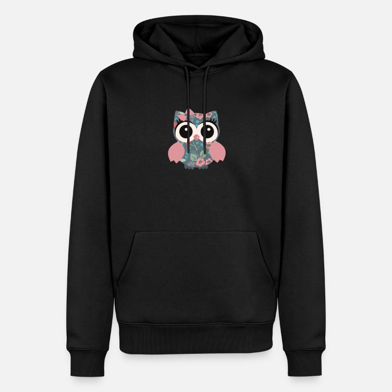 Eule Blumenmuster - Männer Premium Bio Hoodie - Schwarz