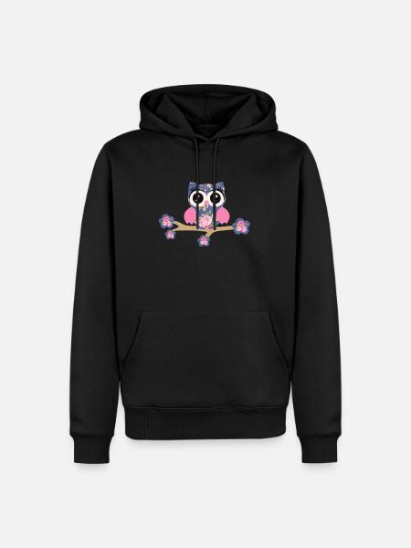 Eule Rosenmuster - Männer Premium Bio Hoodie - Schwarz