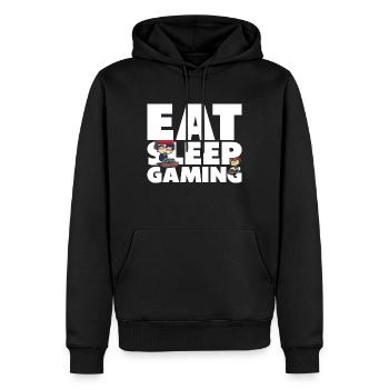 Eat. Sleep. Gaming. - Gamer Spruch Geschenkidee - Männer Premium Bio Hoodie - Schwarz - Vorne - Nico (187cm)