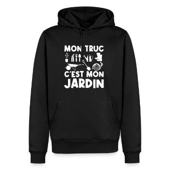 Mon truc c'est mon jardin - Sweat à capuche Premium bio Homme - noir - Devant - Nico (187cm)