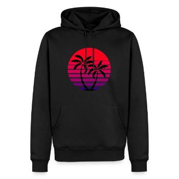 Rétro Vaporwave Sunset Palmiers Années 80 - Sweat à capuche Premium bio Homme - noir - Devant - Nico (187cm)