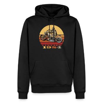 BIKER VINTAGE 1984 - Sweat à capuche Premium bio Homme - noir - Devant - Nico (187cm)