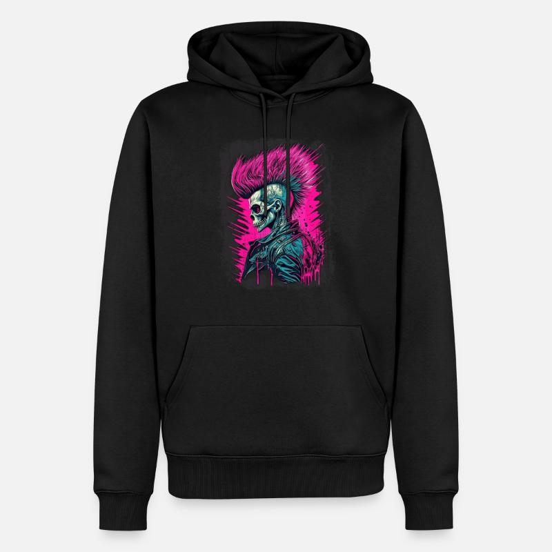 Synthwave Zombie Skull - Sweat à capuche Premium bio Homme - noir