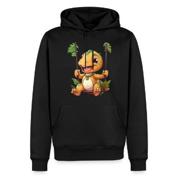 Dino T-Rex sur swing, ludique - Sweat à capuche Premium bio Homme - noir - Devant - Nico (187cm)