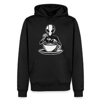 Alien Barista Silhouette avec UFO Coffee - Sweat à capuche Premium bio Homme - noir - Devant - Nico (187cm)