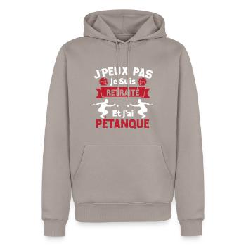 J'peux pas je suis Retraité et j'ai Pétanque - Sweat à capuche Premium bio Homme - taupe - Devant - Nico (187cm)