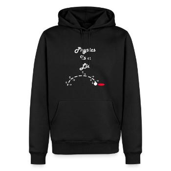 Physics is a Lie - Men’s Premium Organic Hoodie - black - Front - Nico (187cm)