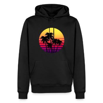 Rétro Coucher de soleil Palmiers au coucher du soleil - Sweat à capuche Premium bio Homme - noir - Devant - Nico (187cm)