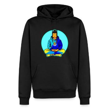 Buddha in Yoga Position mit buntem Hoodie - Männer Premium Bio Hoodie - Schwarz - Vorne - Nico (187cm)
