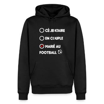 CELIBATAIRE EN COUPLE MARIE AU FOOTBALL - Sweat à capuche Premium bio Homme - noir - Devant - Nico (187cm)