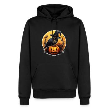 Halloween Rabe mit Hexenhut auf Kürbis - Männer Premium Bio Hoodie - Schwarz - Vorne - Nico (187cm)