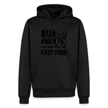 Fugueur, il aime la restauration rapide - Sweat à capuche Premium bio Homme - noir - Devant - Nico (187cm)