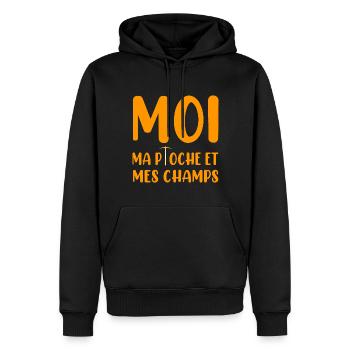 Moi ma pioche et mes champs t-shirt agriculteur - Sweat à capuche Premium bio Homme - noir - Devant - Nico (187cm)