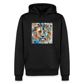 LION STREET ART - Sweat à capuche Premium bio Homme - noir - Devant - Nico (187cm)