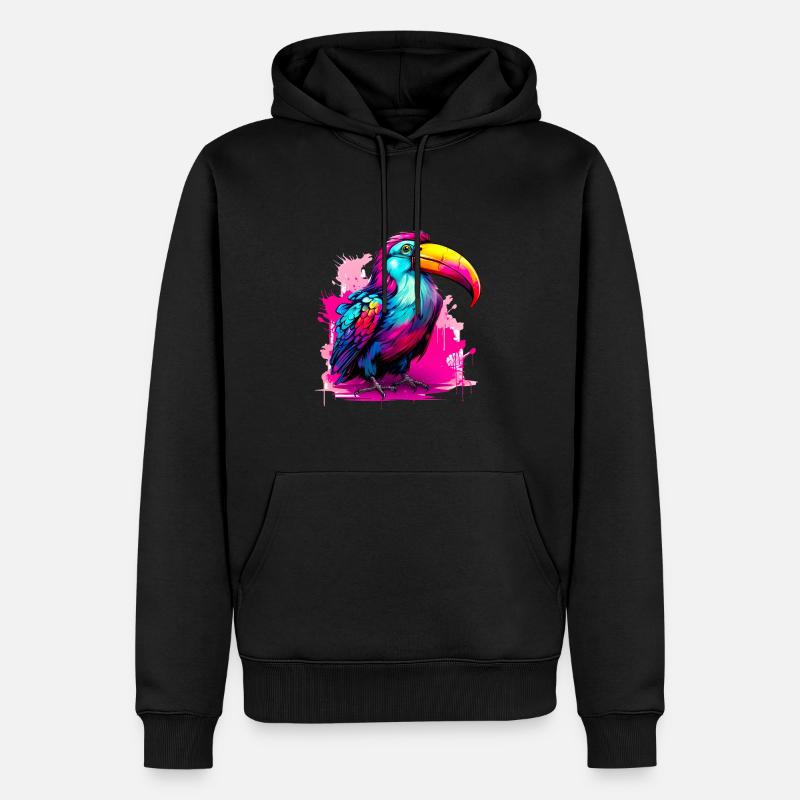 Synthwave Tukan - Männer Premium Bio Hoodie - Schwarz