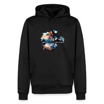 t-shirt paysage montagne cadeau anniversaire - Sweat à capuche Premium bio Homme - noir - Devant - Nico (187cm)