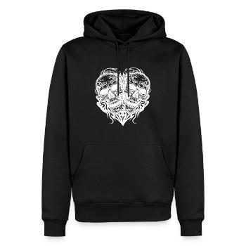 Deux crânes Coeur Tatouage Style Tribal - Sweat à capuche Premium bio Homme - noir - Devant - Nico (187cm)