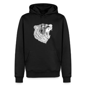Tête d’ours sauvage aux dents acérées - Sweat à capuche Premium bio Homme - noir - Devant - Nico (187cm)