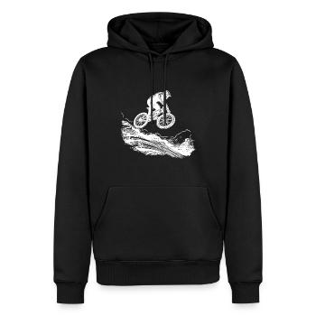 Vététistes avec vélo en bas de la montagne - Sweat à capuche Premium bio Homme - noir - Devant - Nico (187cm)