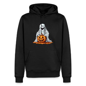 Lustiger Halloween Kürbis mit nettem Geist - Männer Premium Bio Hoodie - Schwarz - Vorne - Nico (187cm)