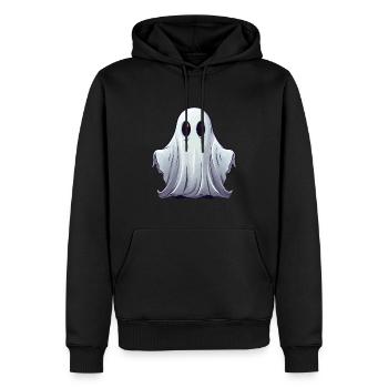 Petit fantôme câlin aux yeux brillants - Sweat à capuche Premium bio Homme - noir - Devant - Nico (187cm)