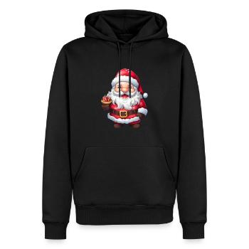 Père Noël avec barbe, chapeau et bonbons - Sweat à capuche Premium bio Homme - noir - Devant - Nico (187cm)
