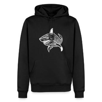 Large vintage oceanic shark with sharp teeth - Men’s Premium Organic Hoodie - black - Front - Nico (187cm)