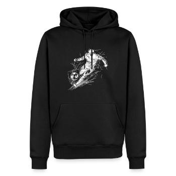 Attaquant de football en cours d’exécution avec ballon - Sweat à capuche Premium bio Homme - noir - Devant - Nico (187cm)