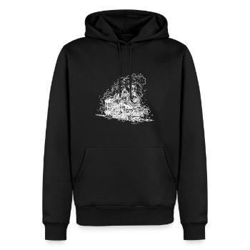 Vintage Dampflokomotive auf Gleisen unter Dampf - Männer Premium Bio Hoodie - Schwarz - Vorne - Nico (187cm)