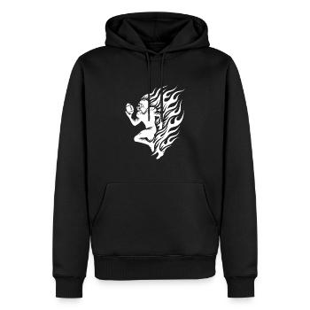 Joueur de football en cours d’exécution dans les flammes et le feu - Sweat à capuche Premium bio Homme - noir - Devant - Nico (187cm)