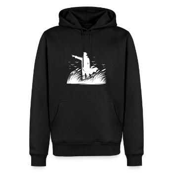 Garde-côtes au bord de la mer vue fixe sur l’horizon - Sweat à capuche Premium bio Homme - noir - Devant - Nico (187cm)