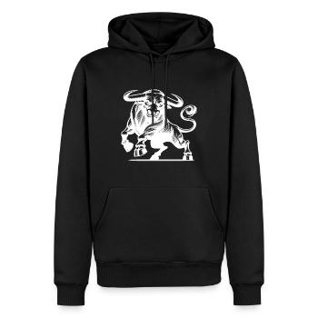 Taureau sauvage et puissant avec d’énormes cornes - Sweat à capuche Premium bio Homme - noir - Devant - Nico (187cm)
