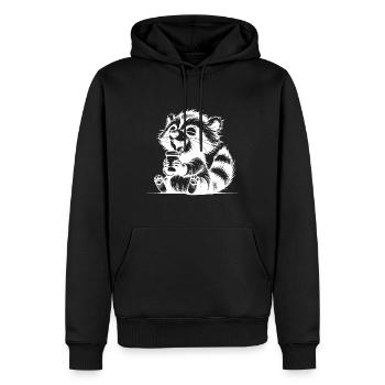 Drôle de raton laveur en tant qu’accro au café avec une tasse - Sweat à capuche Premium bio Homme - noir - Devant - Nico (187cm)