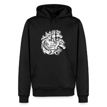 Têtes de cheval sauvage avec une crinière élégante dans le vent - Sweat à capuche Premium bio Homme - noir - Devant - Nico (187cm)