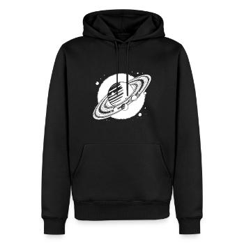Giant planet with rings and moons in front of sun - Men’s Premium Organic Hoodie - black - Front - Nico (187cm)