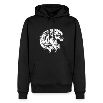 Portrait de cheval deux chevaux élégant belle crinière - Sweat à capuche Premium bio Homme - noir - Devant - Nico (187cm)