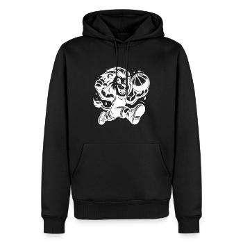 Strahlender Löwe stürmisch mit Basketball - Männer Premium Bio Hoodie - Schwarz - Vorne - Nico (187cm)