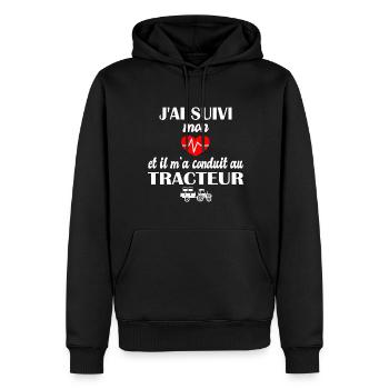 J'ai suivi mon coeur et il m'a conduit au tracteur - Sweat à capuche Premium bio Homme - noir - Devant - Nico (187cm)
