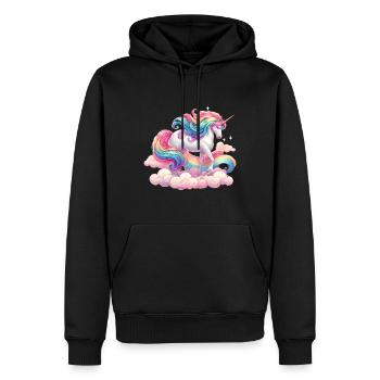 Bunter Einhorn mit Regenbogen und rosa Wolke - Männer Premium Bio Hoodie - Schwarz - Vorne - Nico (187cm)
