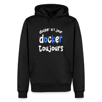 docker dock port humour citation drôles - Sweat à capuche Premium bio Homme - noir - Devant - Nico (187cm)
