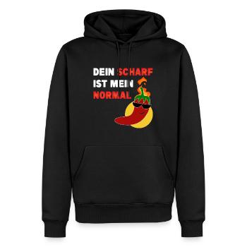 Dein scharf ist mein normal - Männer Premium Bio Hoodie - Schwarz - Vorne - Nico (187cm)