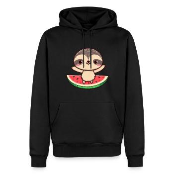 Paresseux avec melon - Cute Kawaii Design - Sweat à capuche Premium bio Homme - noir - Devant - Nico (187cm)