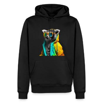 Lemur with Sunglasses Colorful Cool Ring-tailed lemur forest animal - Men’s Premium Organic Hoodie - black - Front - Nico (187cm)