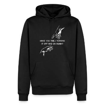 Have you tried turning it off and on again? IT - Männer Premium Bio Hoodie - Schwarz - Vorne - Nico (187cm)