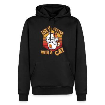 La vie de chat est meilleure avec un chat qui dit drôle - Sweat à capuche Premium bio Homme - noir - Devant - Nico (187cm)