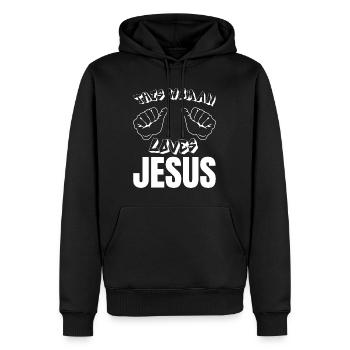 Jesus Christus Gott Kreuz Bibel Kirche Glaube Herr - Männer Premium Bio Hoodie - Schwarz - Vorne - Nico (187cm)