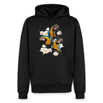 Der blau-gelbe Ara - Männer Premium Bio Hoodie - Schwarz - Vorne - Nico (187cm)