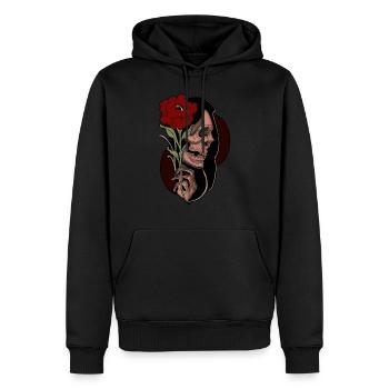 Skull with Rose - Totenkopf mit Rose - Männer Premium Bio Hoodie - Schwarz - Vorne - Nico (187cm)